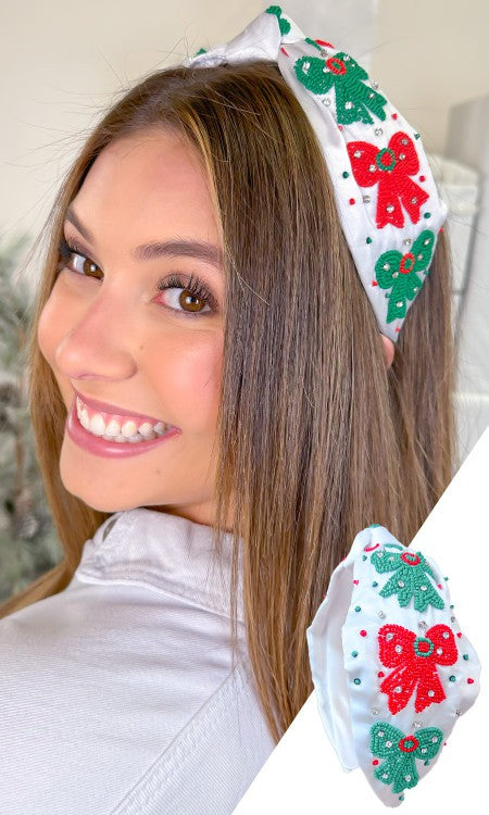 Red and Green Christmas Bows Headband