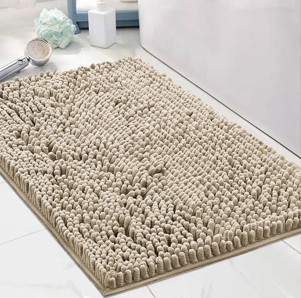 Taupe Chenille Bath Mat Soft Bathroom Rug