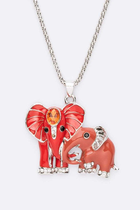 Mother And Child Elephant Pendant Long Necklace