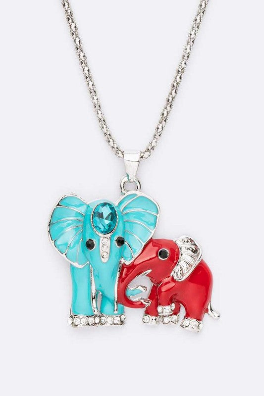 Mother And Child Elephant Pendant Long Necklace