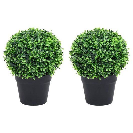 vidaXL Artificial Boxwood Plants 2 pcs with Pots Ball Shaped Green 14.6"