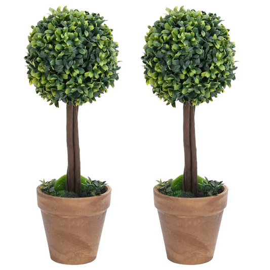 vidaXL Artificial Boxwood Plants 2 pcs with Pots Ball Shaped Green 13"