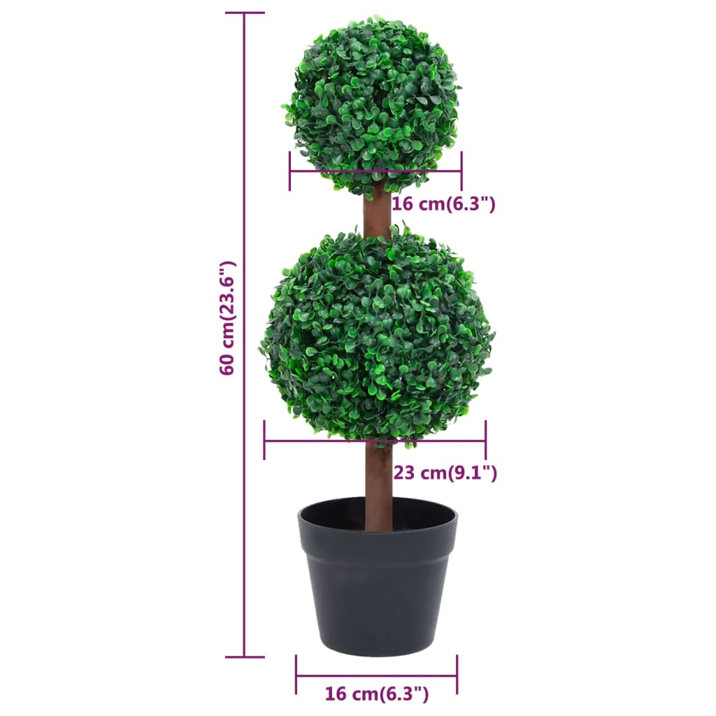 vidaXL Artificial Boxwood Plant with Pot Ball Shaped Green 23.6"