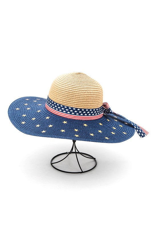 American Flag Printed Straw Floppy Hat