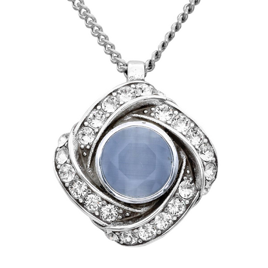 Controse Silver Plated Center Cat's Eye Gem Necklace