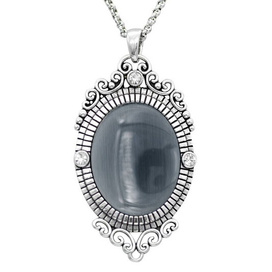 Controse Silver Plated Baroque Cat's Eye Gemstone Necklace