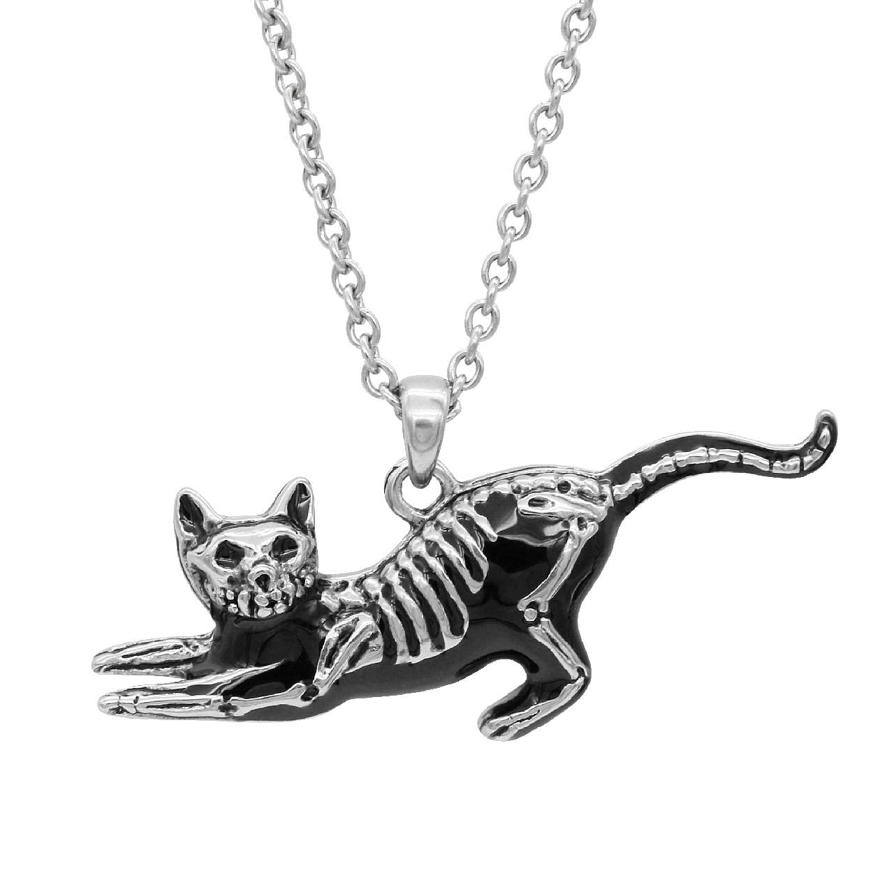 Yoga Stretch Cat Skeleton Necklace