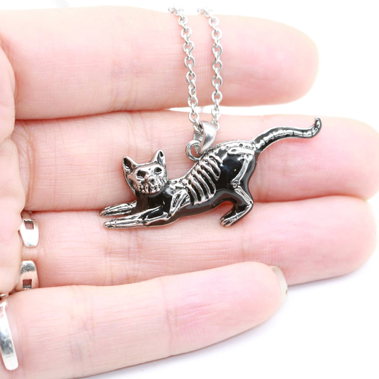 Yoga Stretch Cat Skeleton Necklace