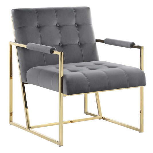 Luxor Gray Velvet Modern Accent Chair in Gold