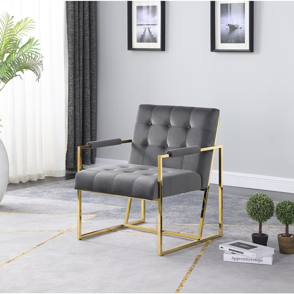 Luxor Gray Velvet Modern Accent Chair in Gold