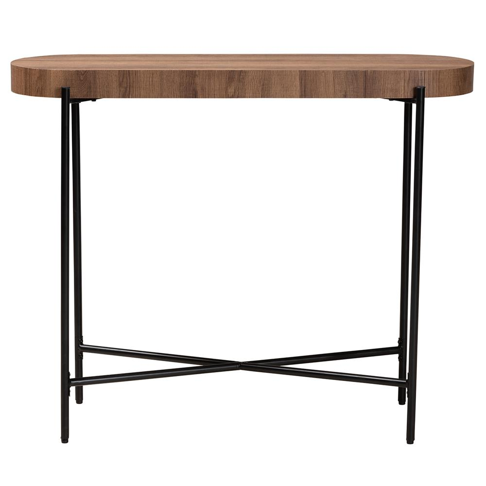 Industrial Walnut Brown Finished Wood and Black Metal Console Table