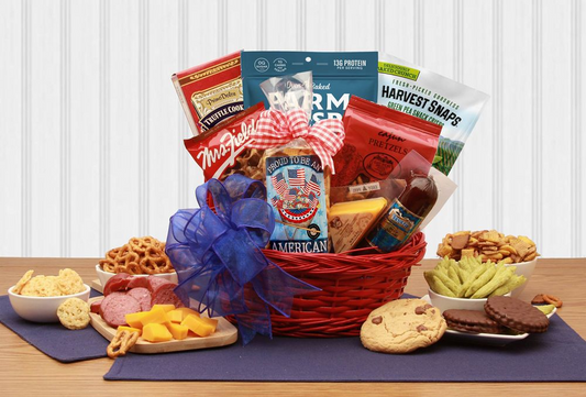 Proud To Be An American Patriotic Snack Gift Basket - July 4th gift basket - patriotic gift basket