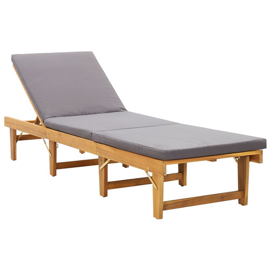 vidaXL Folding Sun Lounger with Cushion Solid Acacia Wood