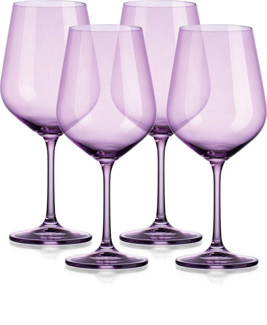 "Set of Four Translucent Purple Large Wine Glasses"