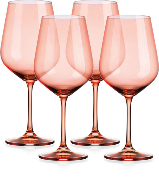 "Set of Four Translucent Blush coral Large Wine Glasses"