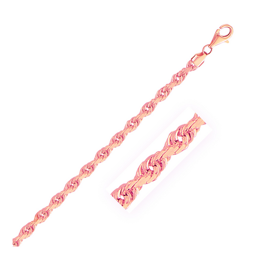 4.0mm 14k Rose Gold Solid Diamond Cut Rope Bracelet