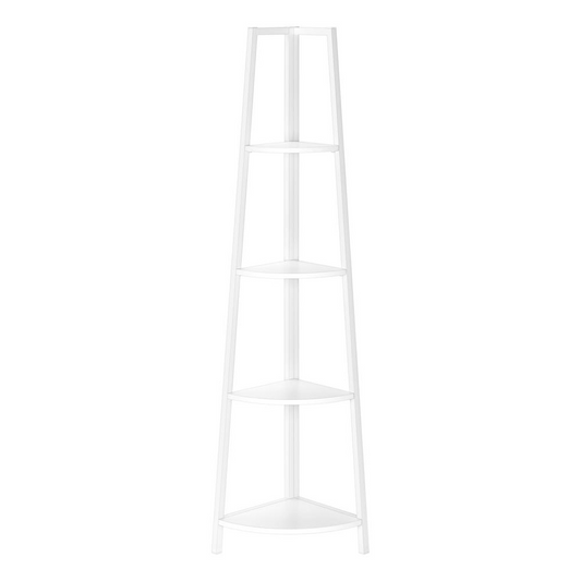 BOOKCASE - 60"H / WHITE / WHITE METAL CORNER ETAGERE