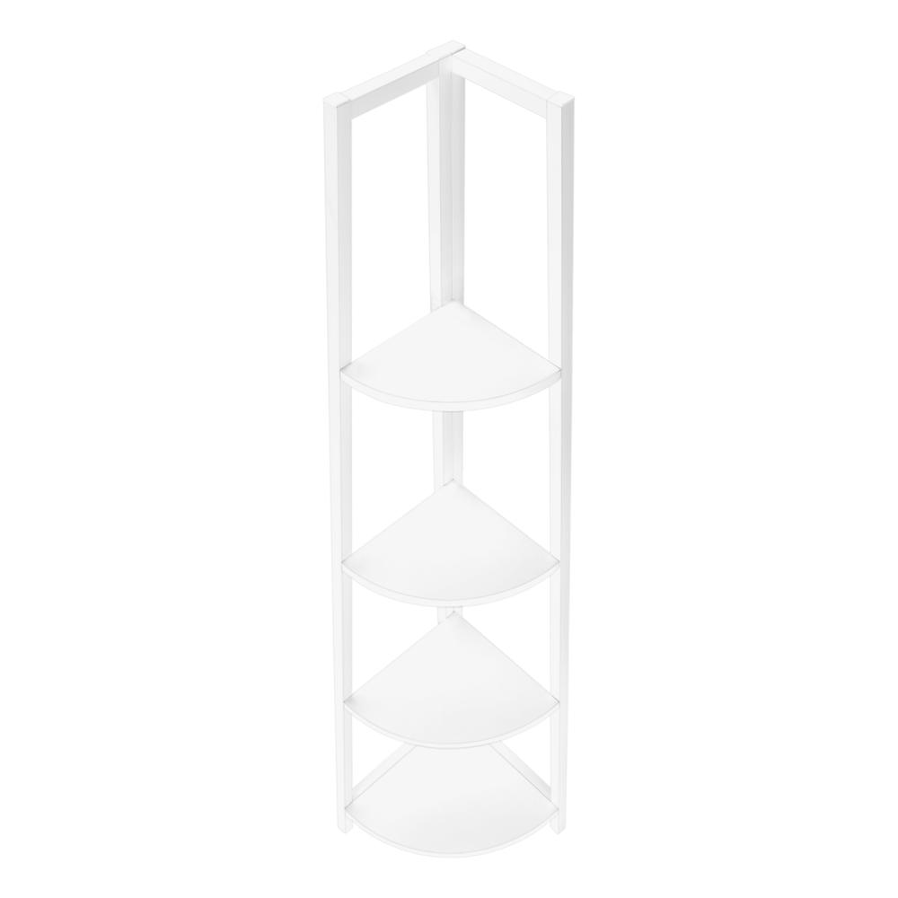 BOOKCASE - 60"H / WHITE / WHITE METAL CORNER ETAGERE