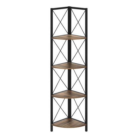 BOOKCASE - 60"H / BROWN RECLAIMED / BLACK METAL CORNER