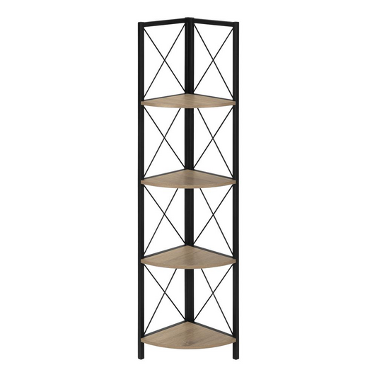 BOOKCASE - 60"H / DARK TAUPE / BLACK METAL CORNER ETAGERE