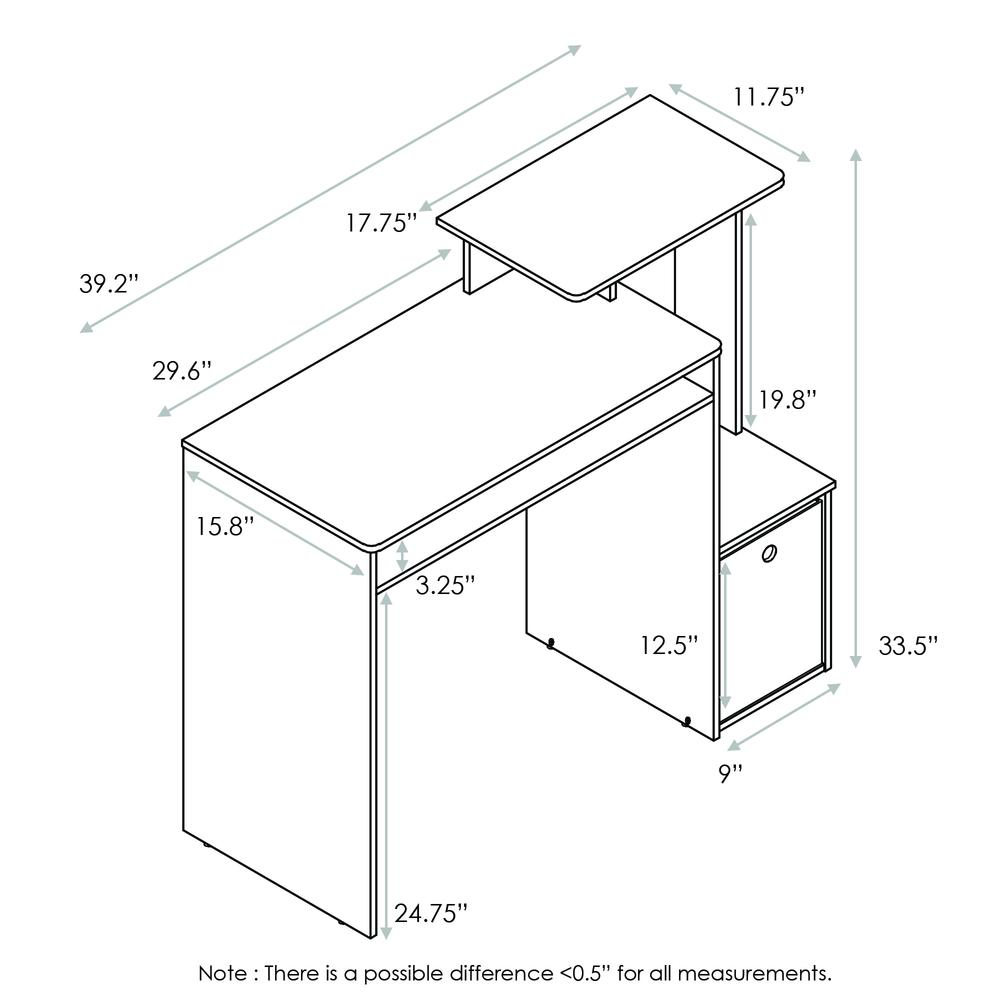 Multipurpose Home Office Computer Writing Desk w/Bin, White/Black