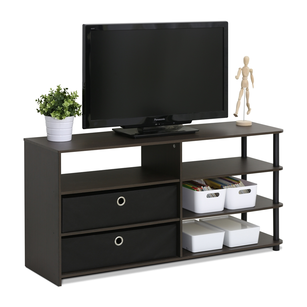 JAYA Simple Design TV Stand for up to 50-Inch with Bins, Walnut,