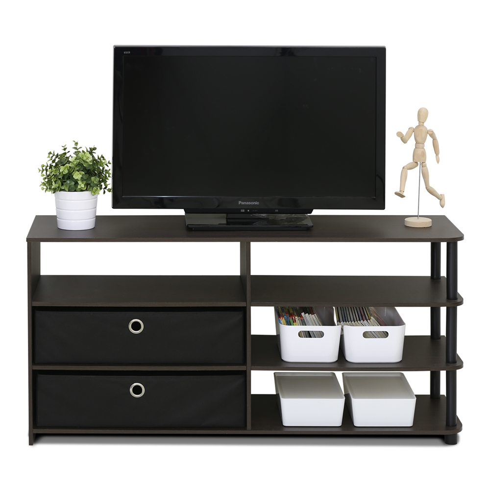 JAYA Simple Design TV Stand for up to 50-Inch with Bins, Walnut,