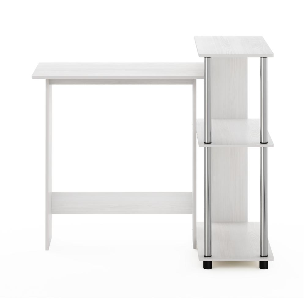 Furinno Abbott Corner Computer Desk with Bookshelf, White Oak/Stainless Steel