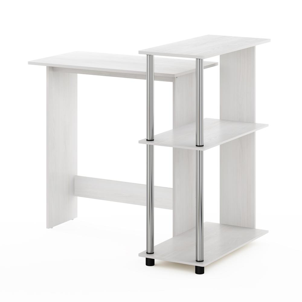 Furinno Abbott Corner Computer Desk with Bookshelf, White Oak/Stainless Steel