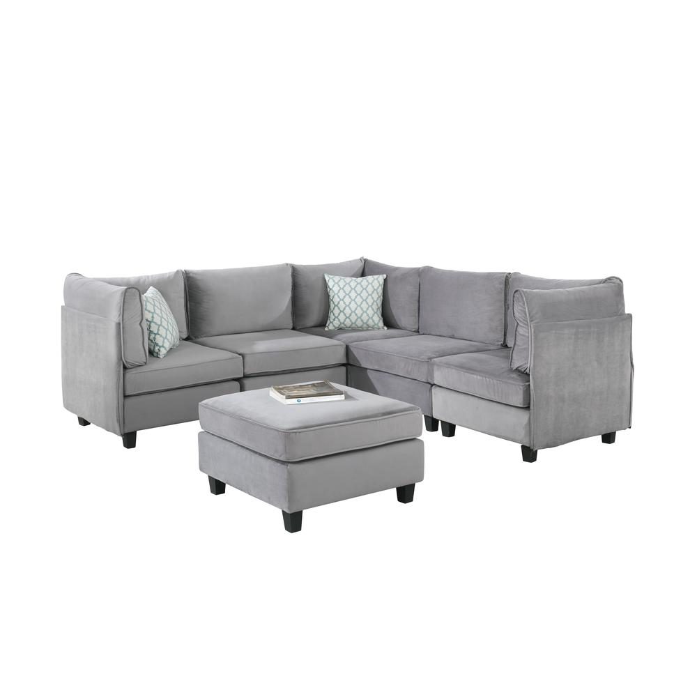 Zelmira Gray Velvet 6Pc Modular Sectional Sofa