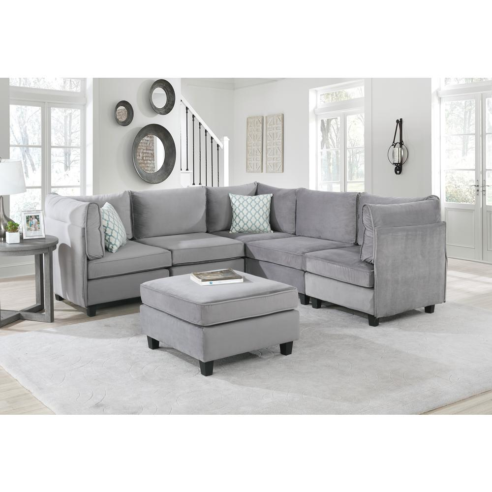 Zelmira Gray Velvet 6Pc Modular Sectional Sofa