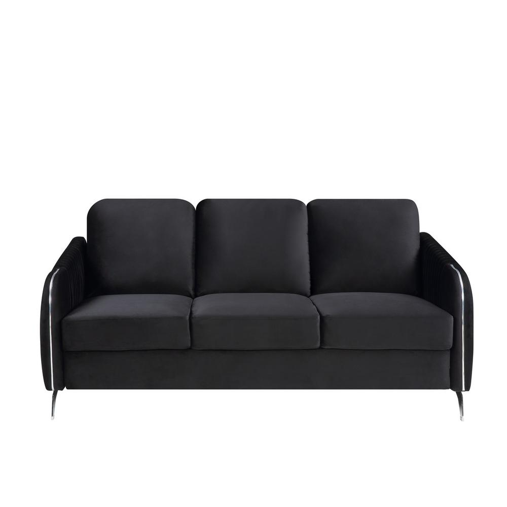 Hathaway Black Velvet Fabric Sofa Loveseat Living Room Set