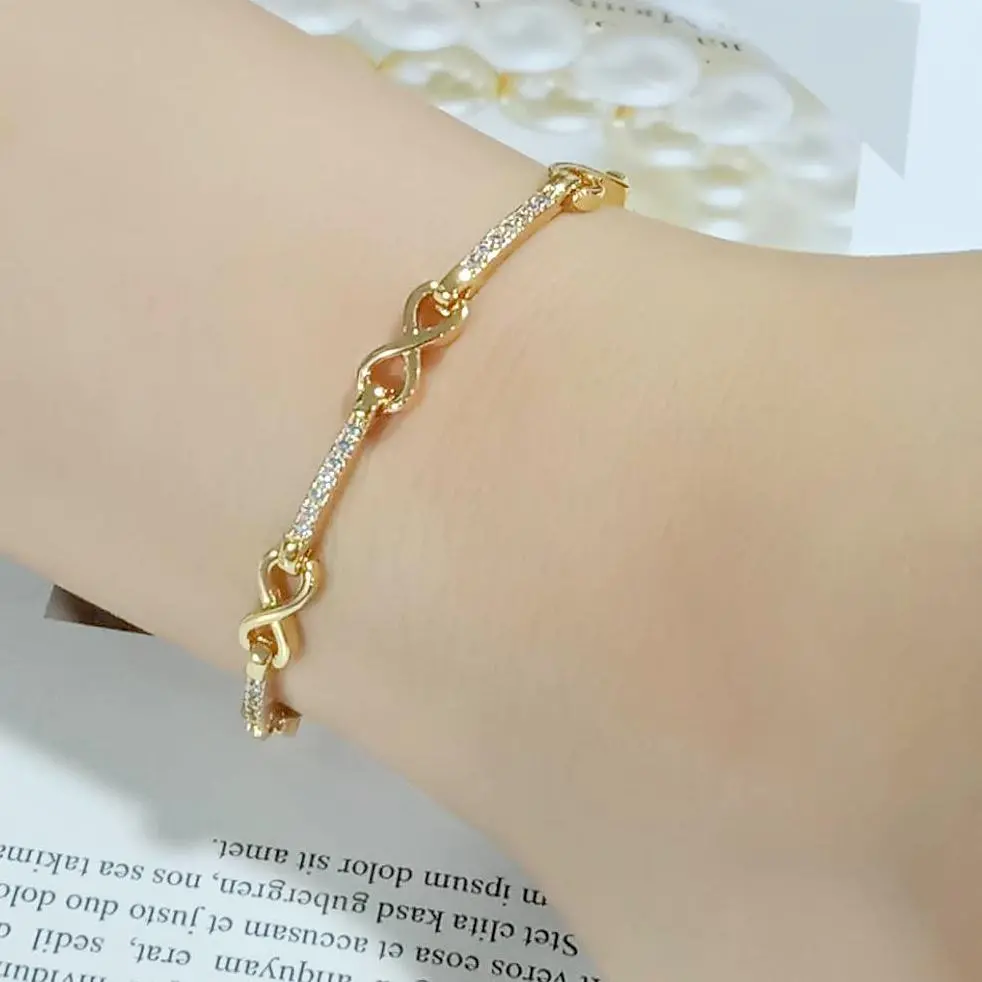 3W1629 - Flash Gold Brass Bracelet with AAA Grade CZ in Clear