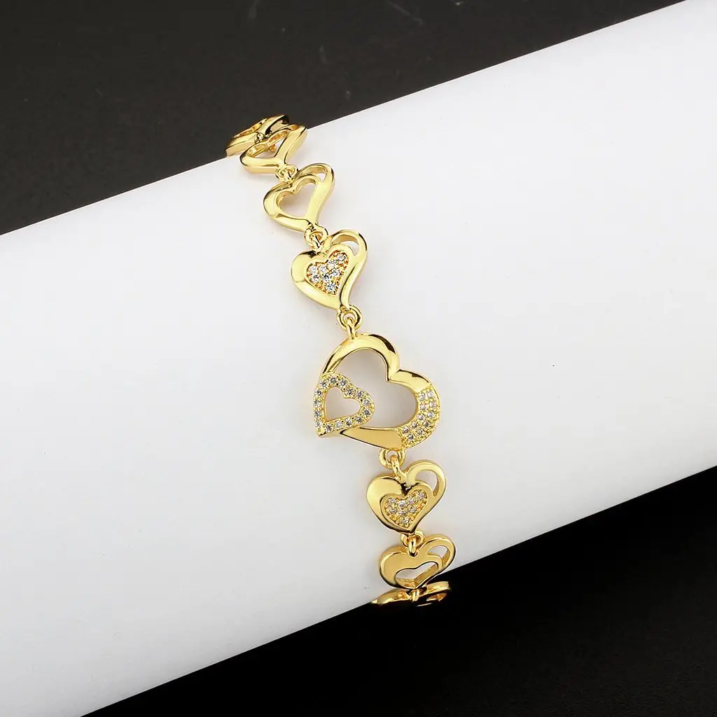 3W1632 - Flash Gold Brass Bracelet with AAA Grade CZ in Clear