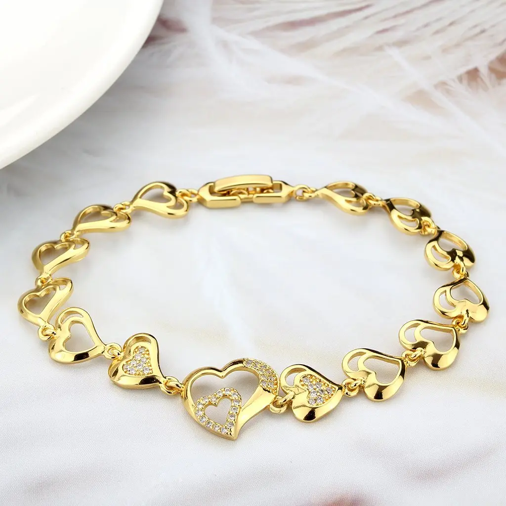 3W1632 - Flash Gold Brass Bracelet with AAA Grade CZ in Clear