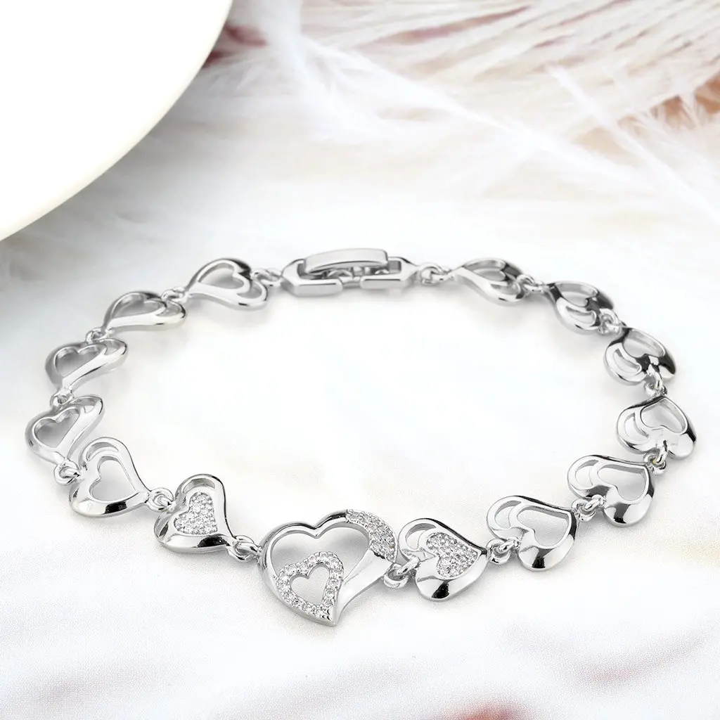 3W1634 - Rhodium Brass Bracelet with AAA Grade CZ in Clear