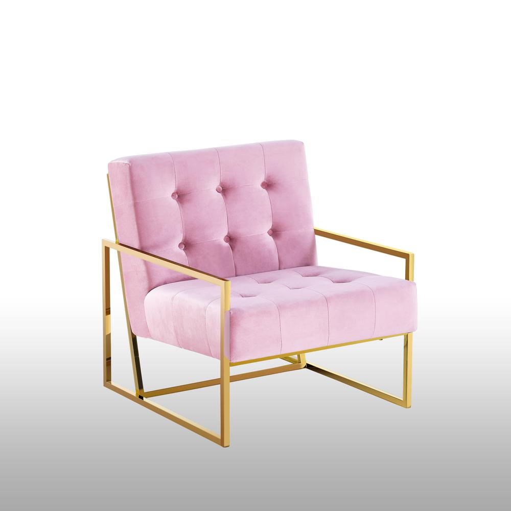 Beethoven 31.5" Velvet Accent Chair in Pink/Gold Plated