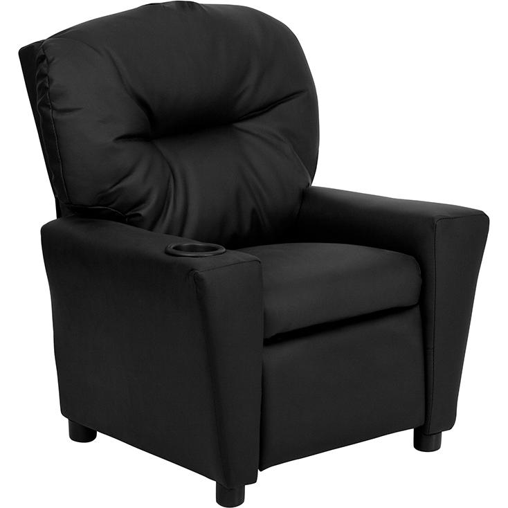 Contemporary Black LeatherSoft Kids Recliner with Cup Holder