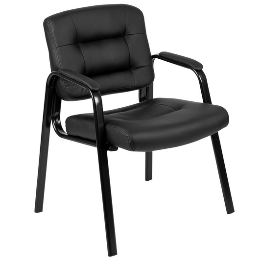 Black LeatherSoft Executive Reception Chair with Black Metal Frame, BIFMA Certified