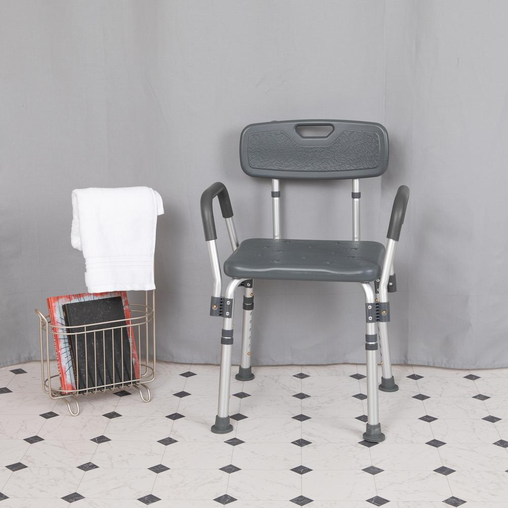 300 Lb. Capacity Adjustable Gray Bath, Shower Chair with Quick Release Back