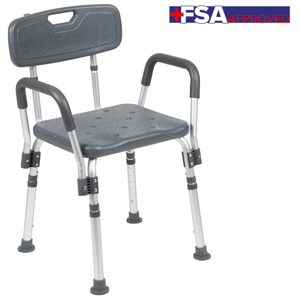 300 Lb. Capacity Adjustable Gray Bath, Shower Chair with Quick Release Back