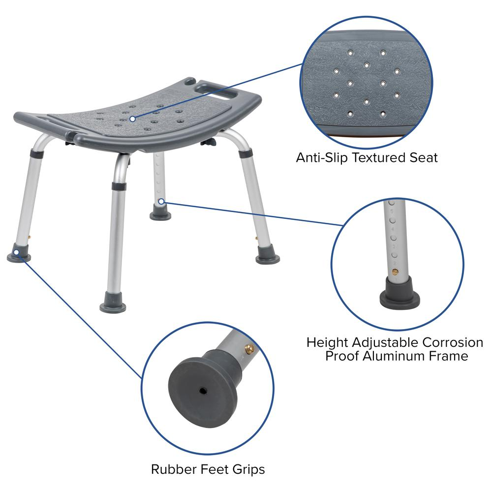 300 Lb. Capacity, Adjustable Gray Bath, Shower Chair with Non-slip Feet