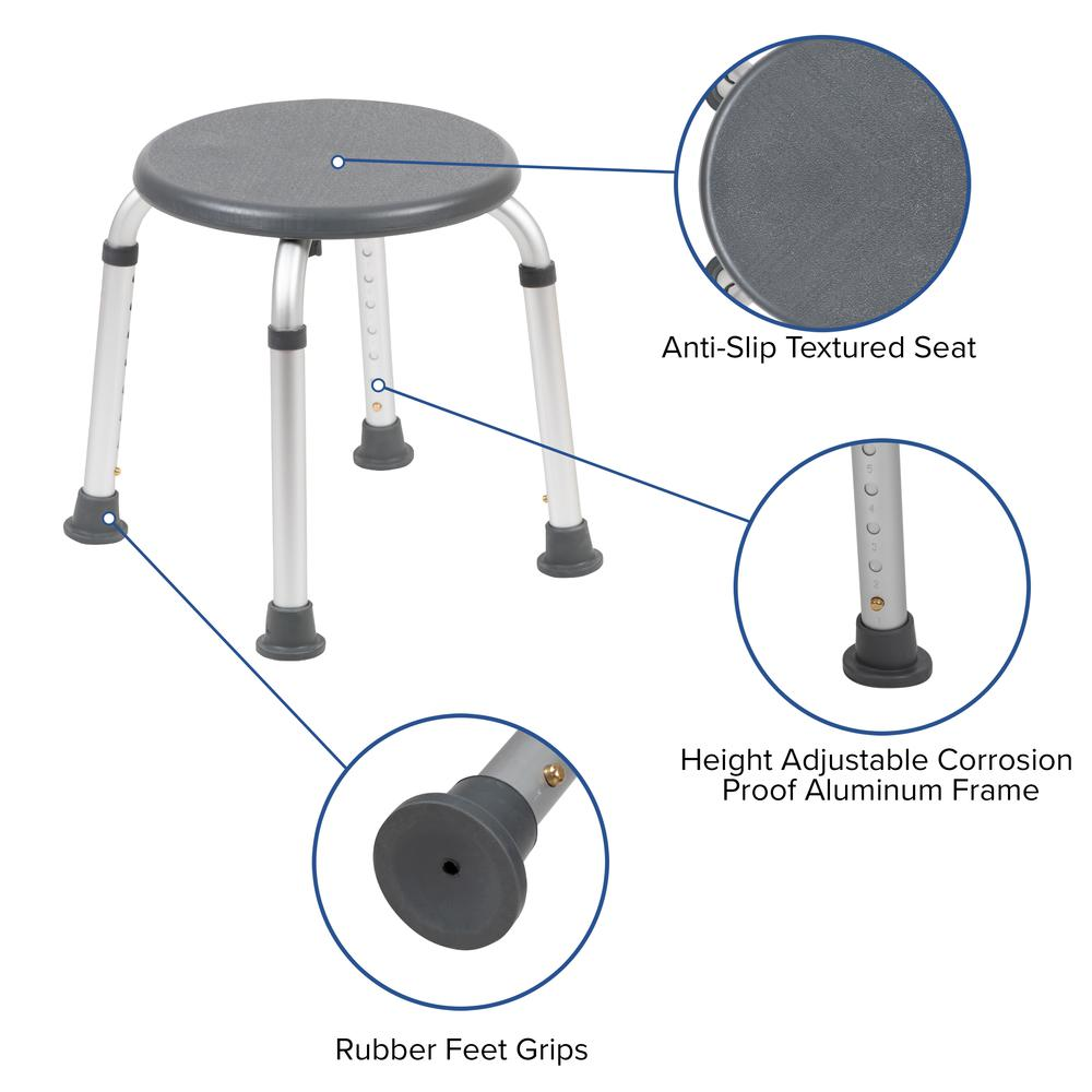 300 Lb. Capacity, Adjustable Gray Bath, Shower Stool