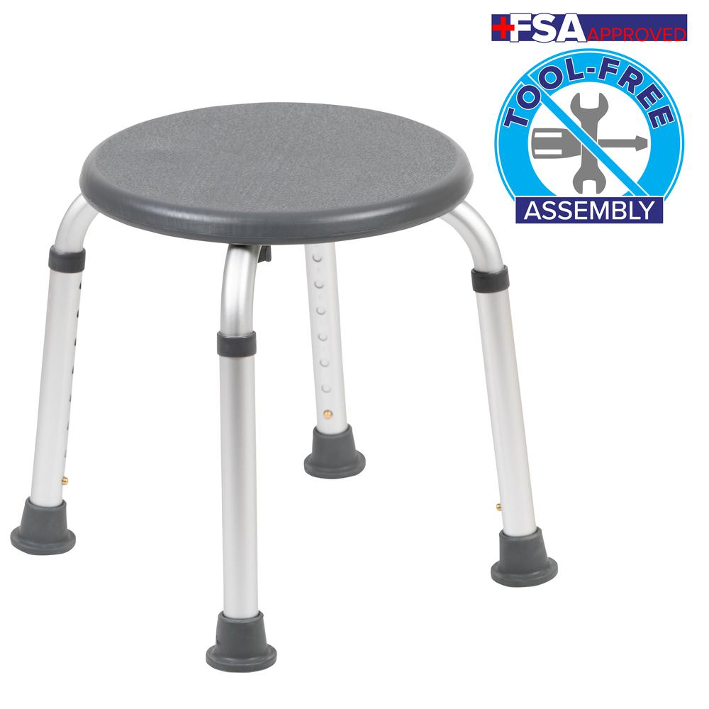 300 Lb. Capacity, Adjustable Gray Bath, Shower Stool