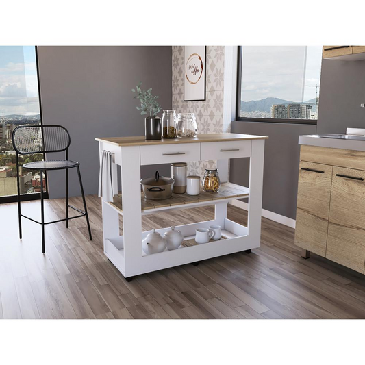 Kitchen Island White-Light Oak