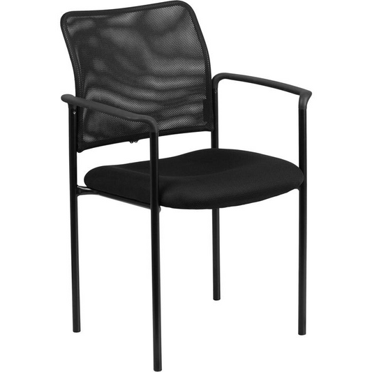 Comfort Black Mesh Stackable Steel Side Chair with Arms