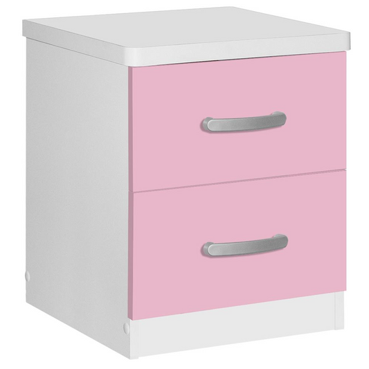 Better Home Products Cindy Faux Wood 2 Drawer Nightstand in Pink & White