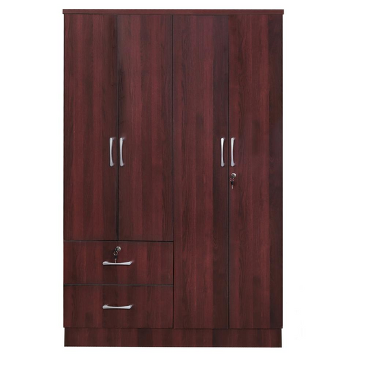 Luna Modern Wood 4 Doors 2 Drawers Armoire in Mahogany