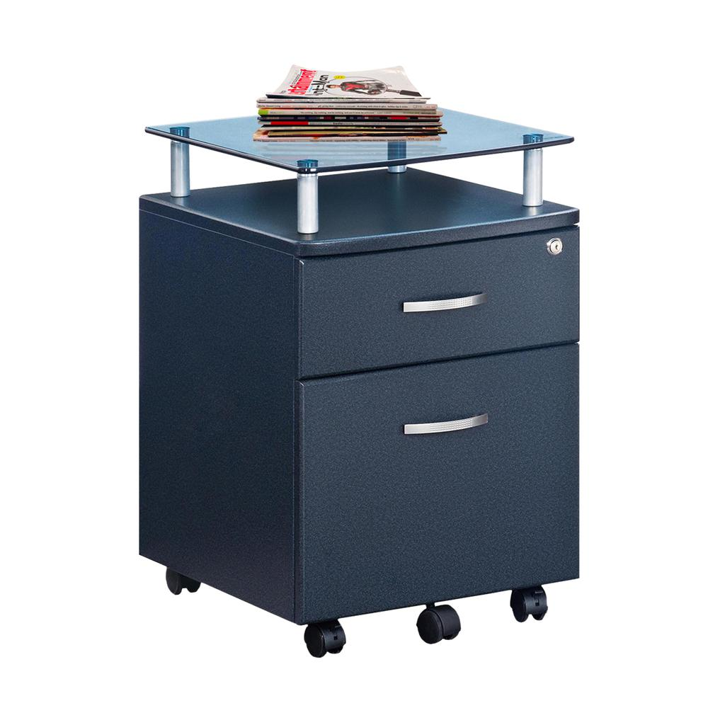 Rolling File Cabinet With Glass Top. Color: Graphite