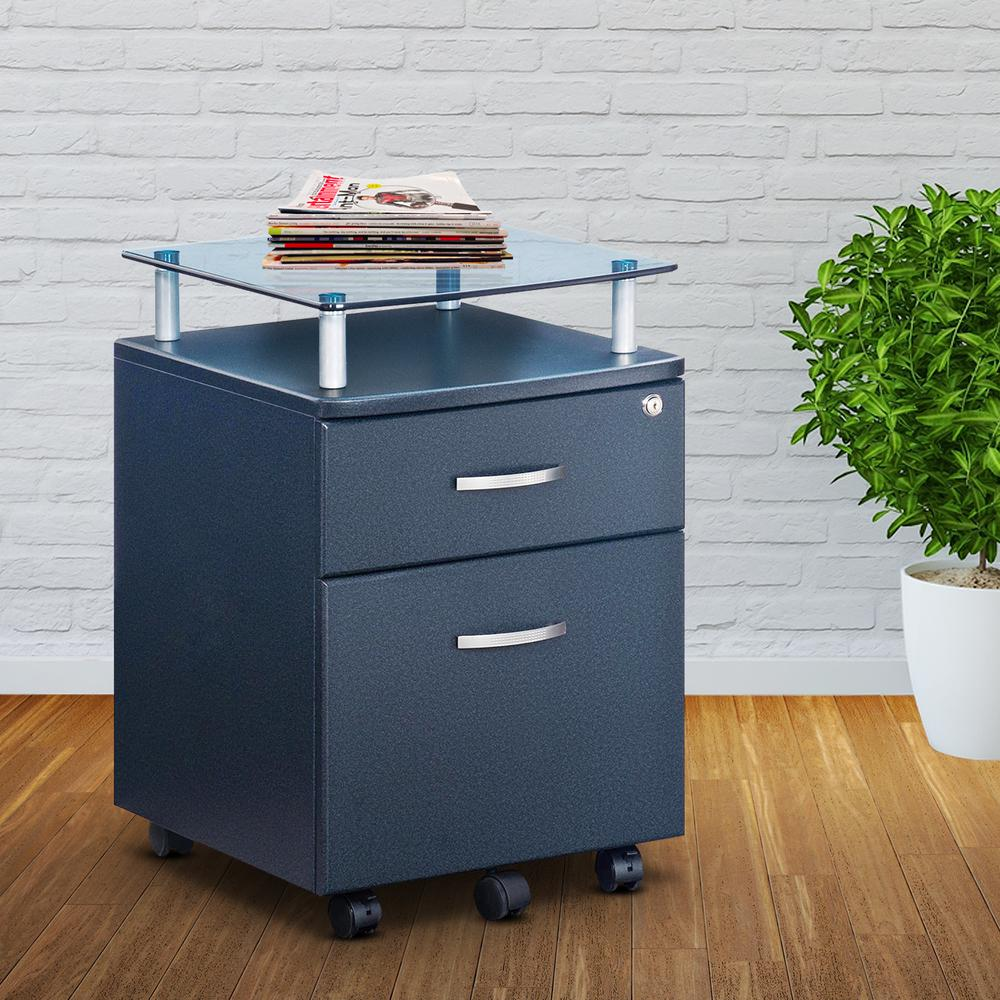 Rolling File Cabinet With Glass Top. Color: Graphite